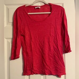 HABITAT 100% Linen Knit Top T-Shirt Women Small Red Short Sleeve 3/4 Sleeves